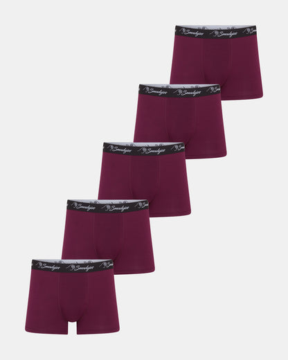 Smudgies Premium Lightweight Bamboo Boxer Short, Merlot - 5 Pack