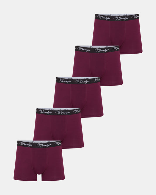 Smudgies Premium Lightweight Bamboo Boxer Short, Merlot - 5 Pack