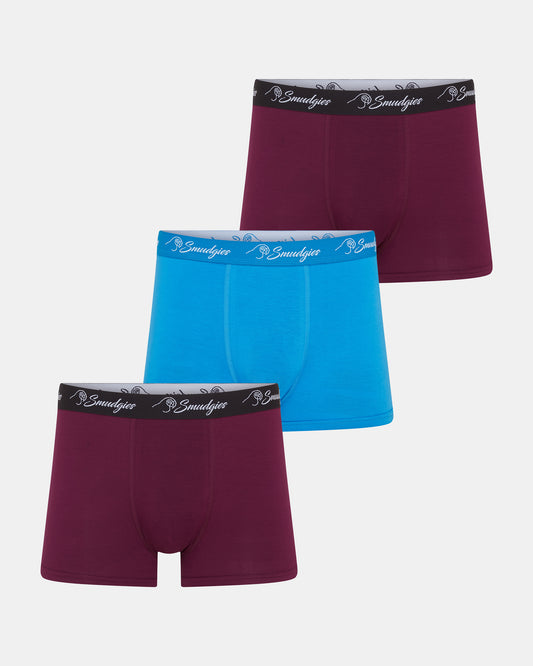 Smudgies Premium Lightweight Bamboo Boxer Short, Merlot, Seascape, Merlot - 3 Pack