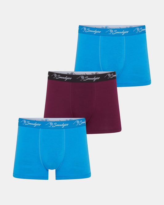 Smudgies Premium Lightweight Bamboo Boxer Short, Seascape, Merlot, Seascape - 3 Pack